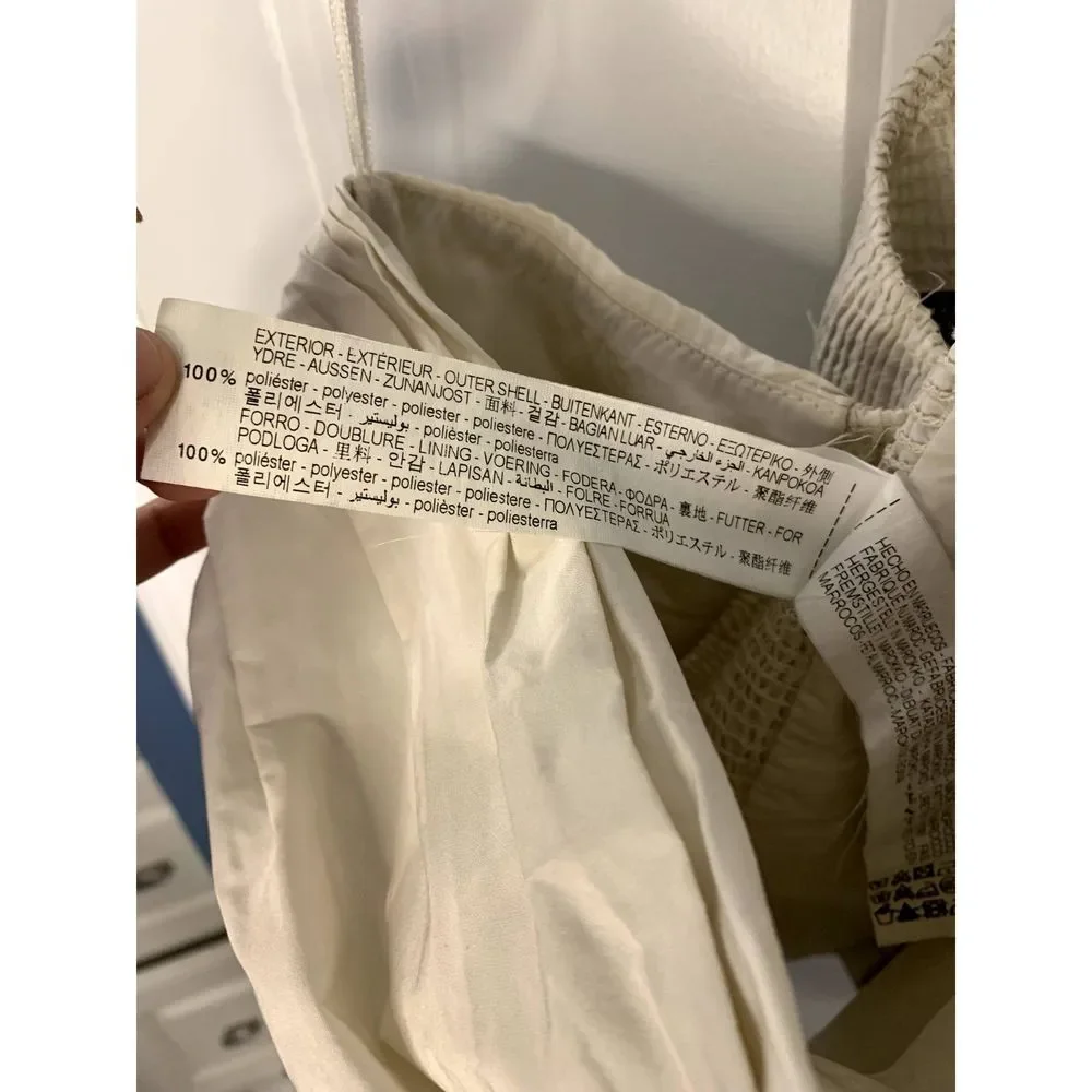 Zara Asymmetrical Cream and Black Pleated Top With Bow Size Small - NWOT